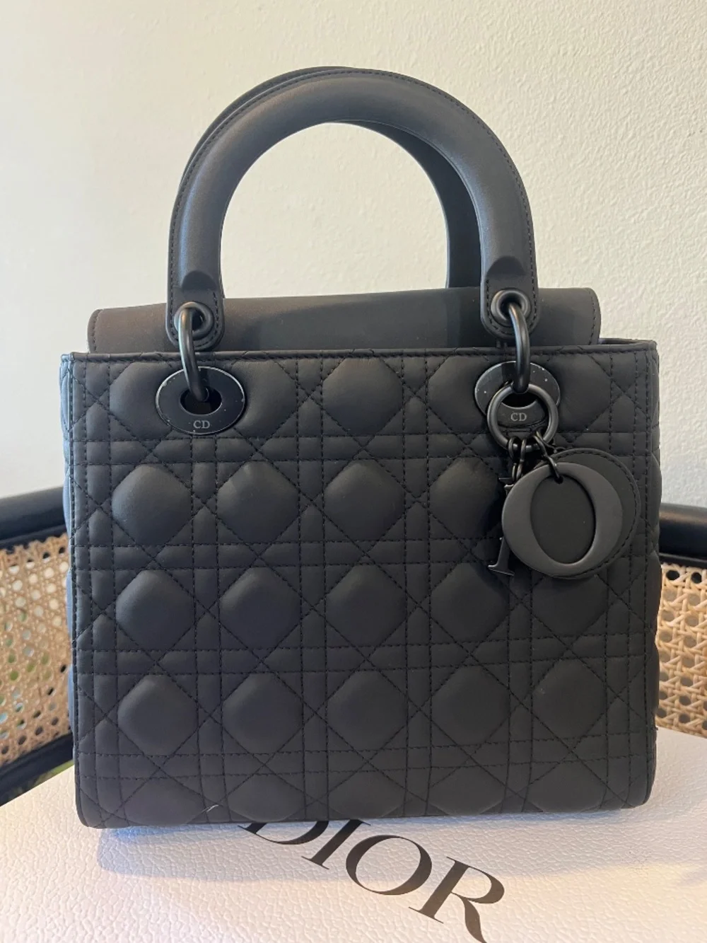 Medium Lady Dior Bag Black Ultramatte Cannage Calfskin